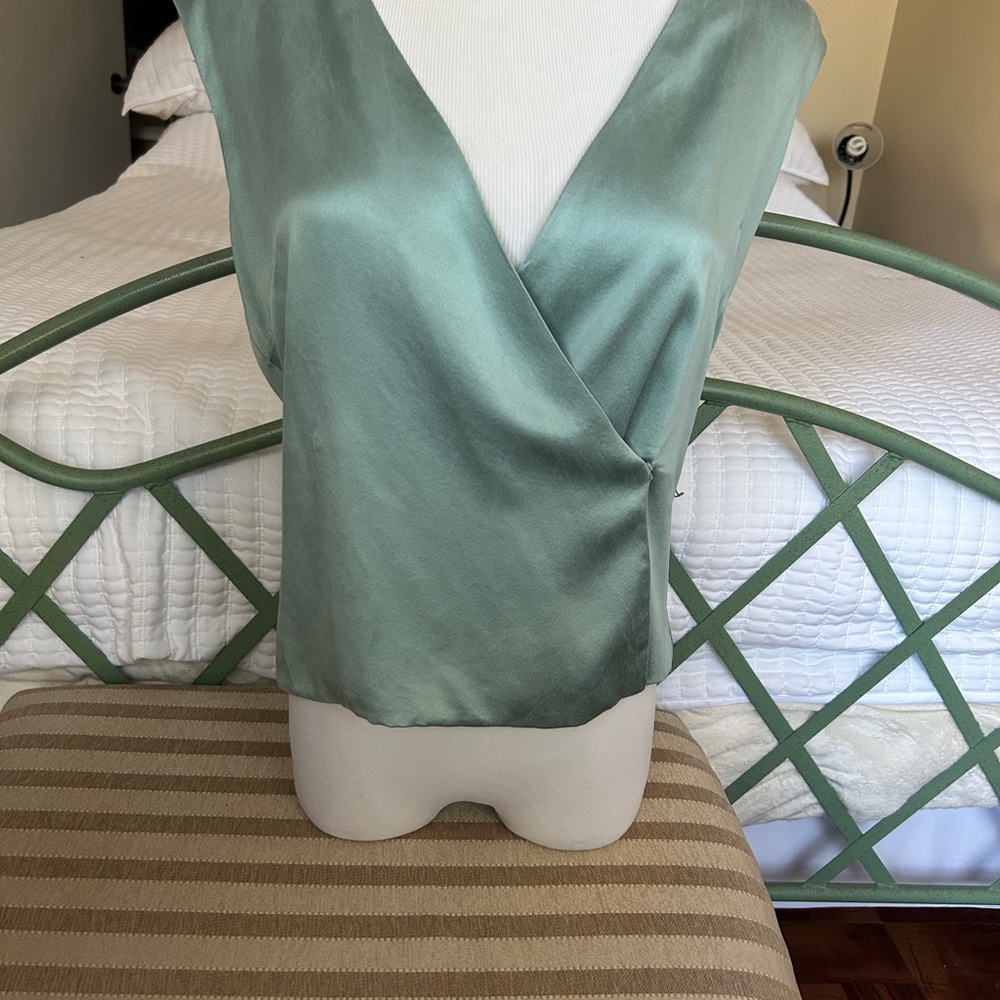 Light teal silk wrap around vest